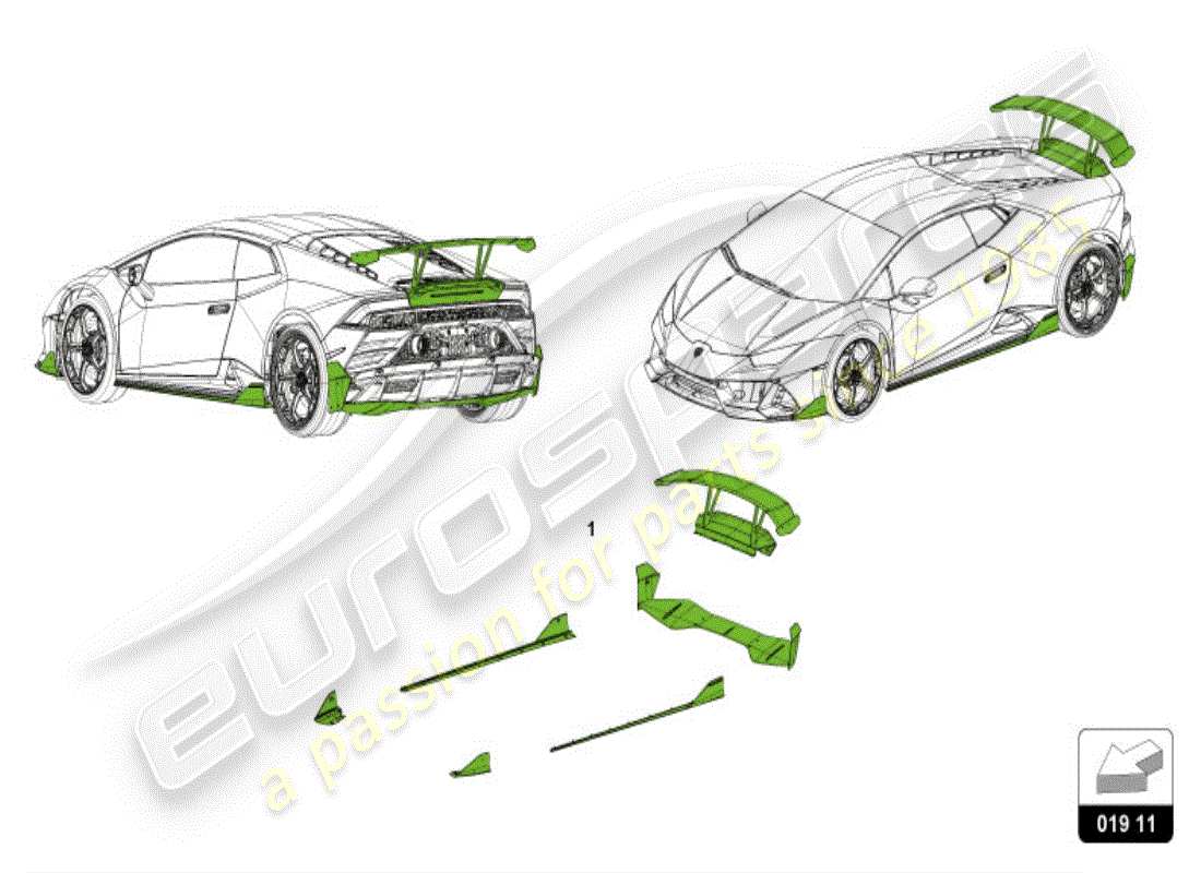lamborghini huracan evo spyder (accessories) 1 set aerodyn.parti di attacco diagramma delle parti