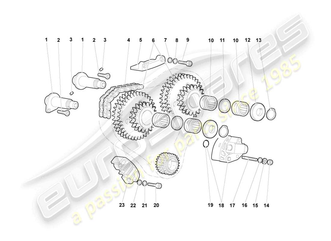 lamborghini murcielago coupe (2003) diagramma delle parti della catena di distribuzione