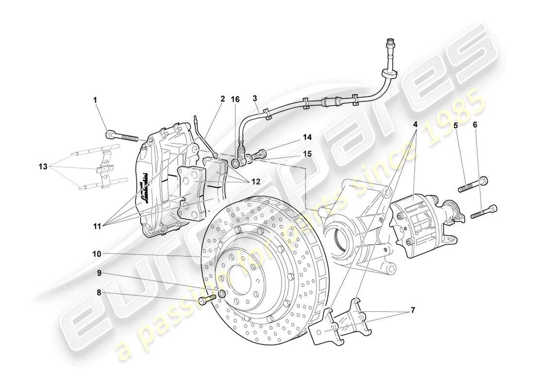 lamborghini murcielago coupe (2003) schema delle parti freno a disco posteriore