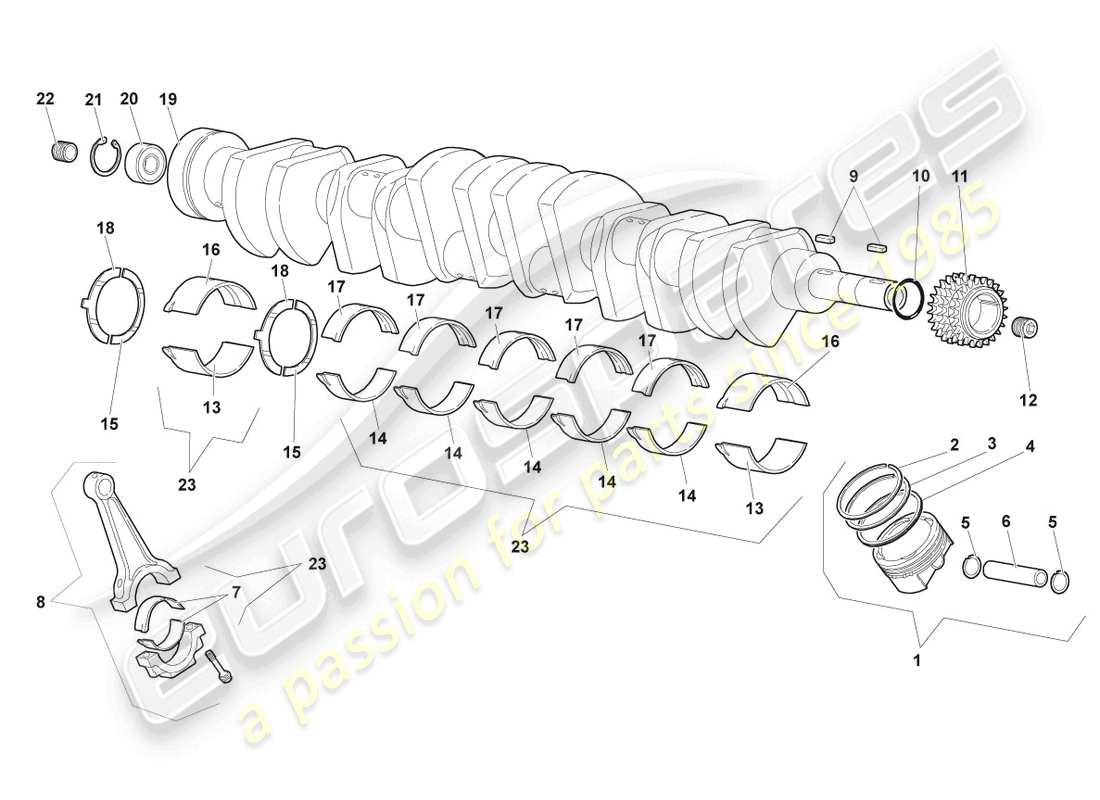 lamborghini murcielago roadster (2006) schema delle parti dell'albero motore