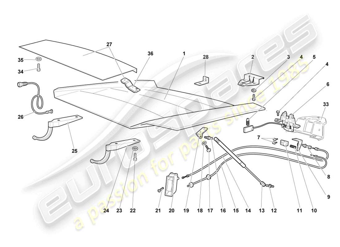 lamborghini murcielago coupe (2003) coperchio motore schema delle parti