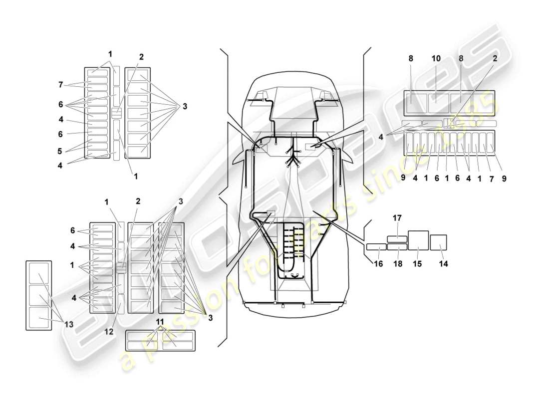 lamborghini murcielago coupe (2003) schema delle parti dell'impianto elettrico centrale