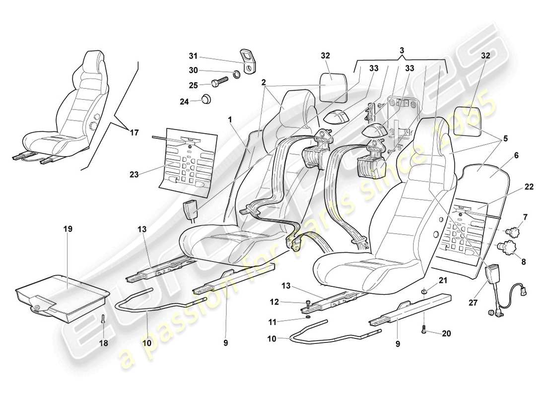 lamborghini murcielago coupe (2003) sedile, schema della parte completa