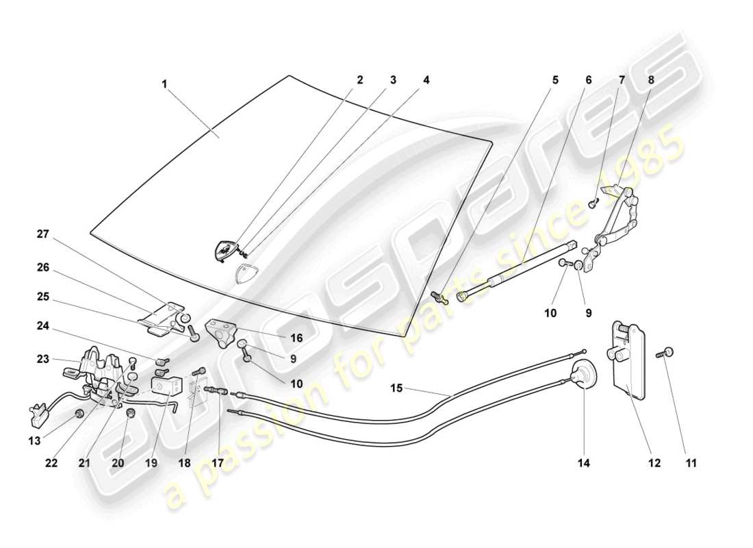 lamborghini murcielago coupe (2003) cofano diagramma delle parti