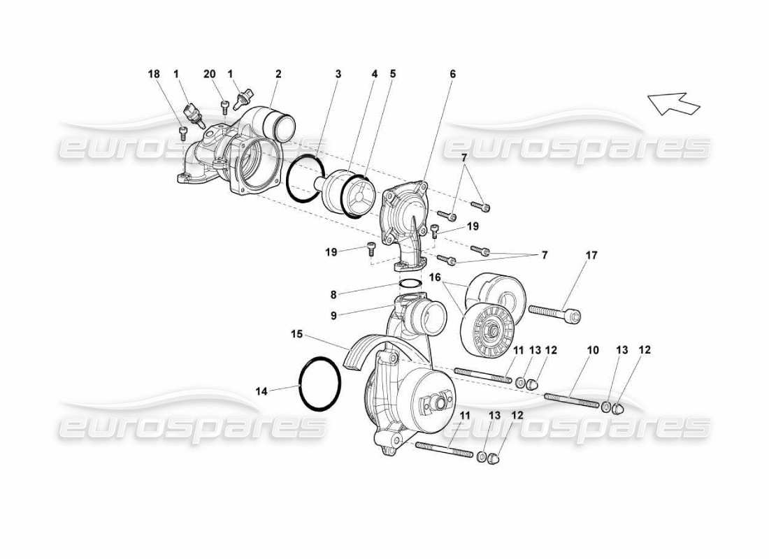 lamborghini murcielago lp670 pompa dell'acqua diagramma delle parti