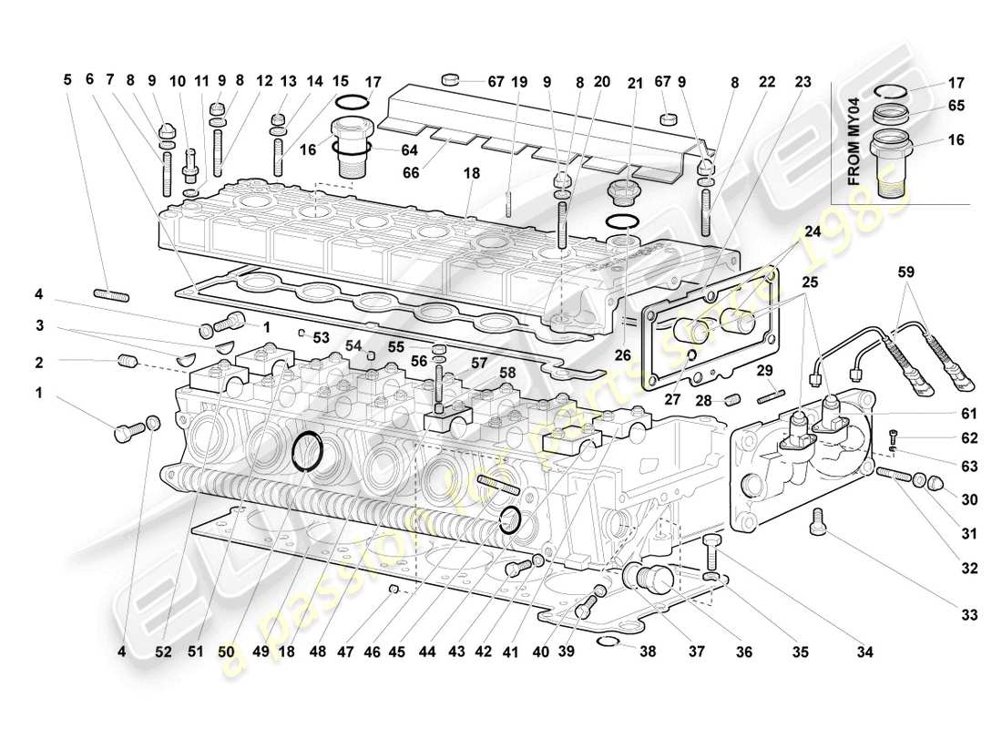 lamborghini murcielago coupe (2006) testa cilindro sinistra schema delle parti