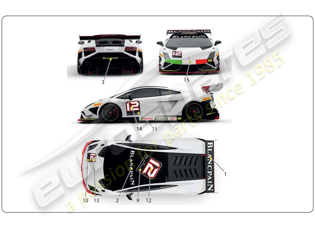 lamborghini super trofeo (2009-2014) diagramma delle parti dell'adesivo