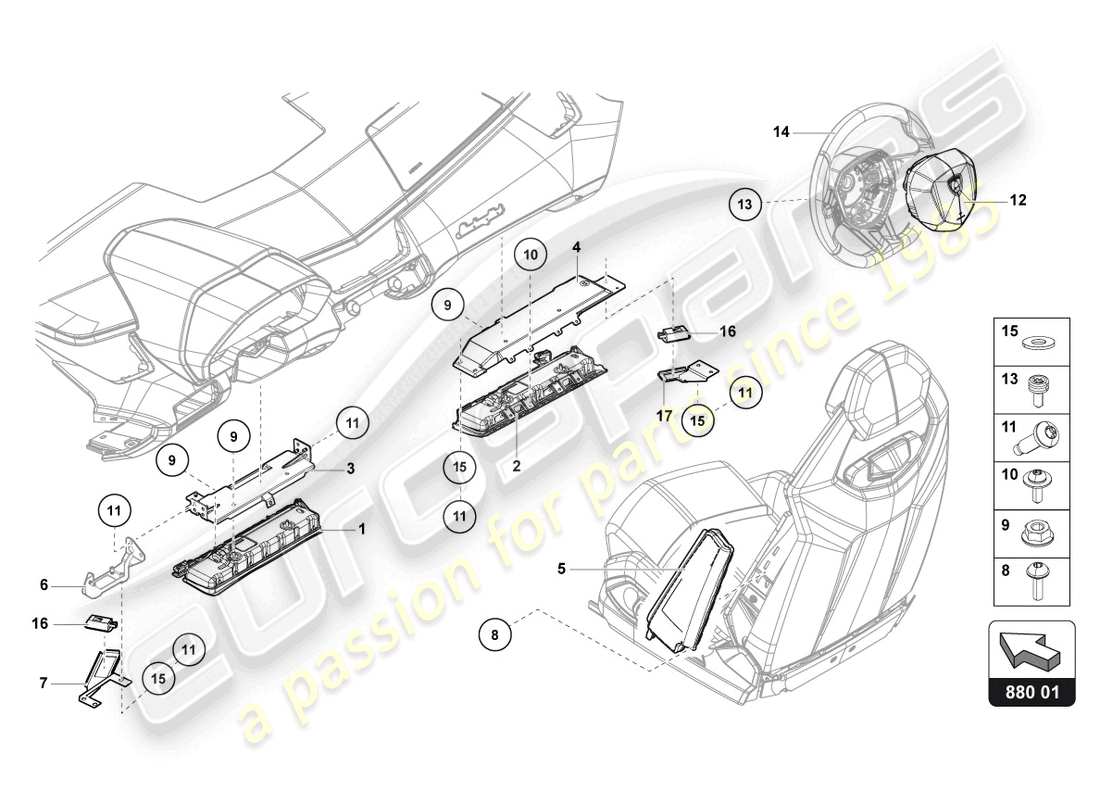 lamborghini 2015 (lp720-4 roadster 50) schema delle parti dell'unità airbag