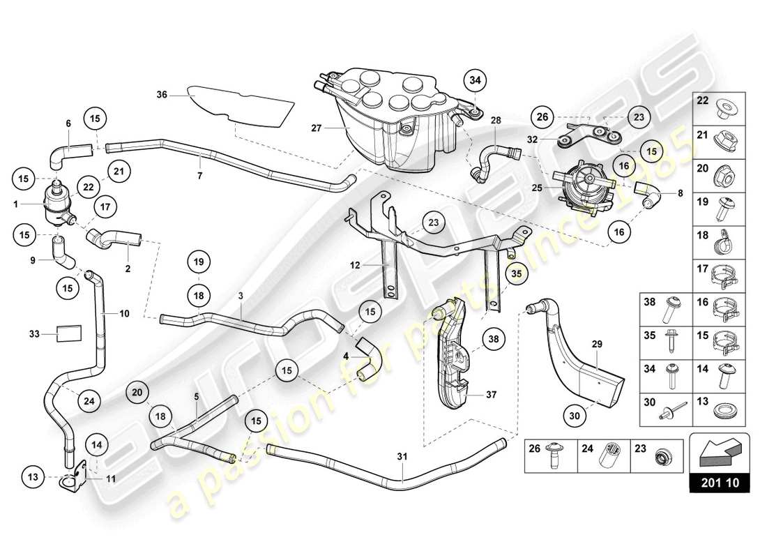 lamborghini lp740-4 s coupe (2017) sistema di filtro a carboni attivi diagramma delle parti