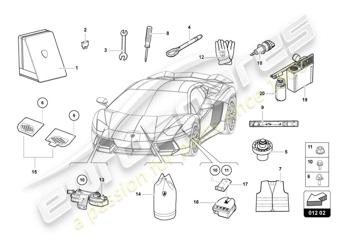 lamborghini lp740-4 s coupe (2017) strumenti del veicolo diagramma delle parti