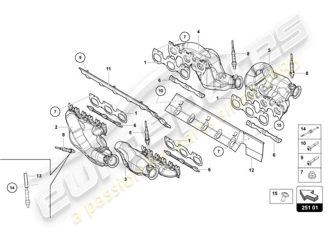 lamborghini lp720-4 roadster 50 (2014) diagramma delle parti del sistema di scarico
