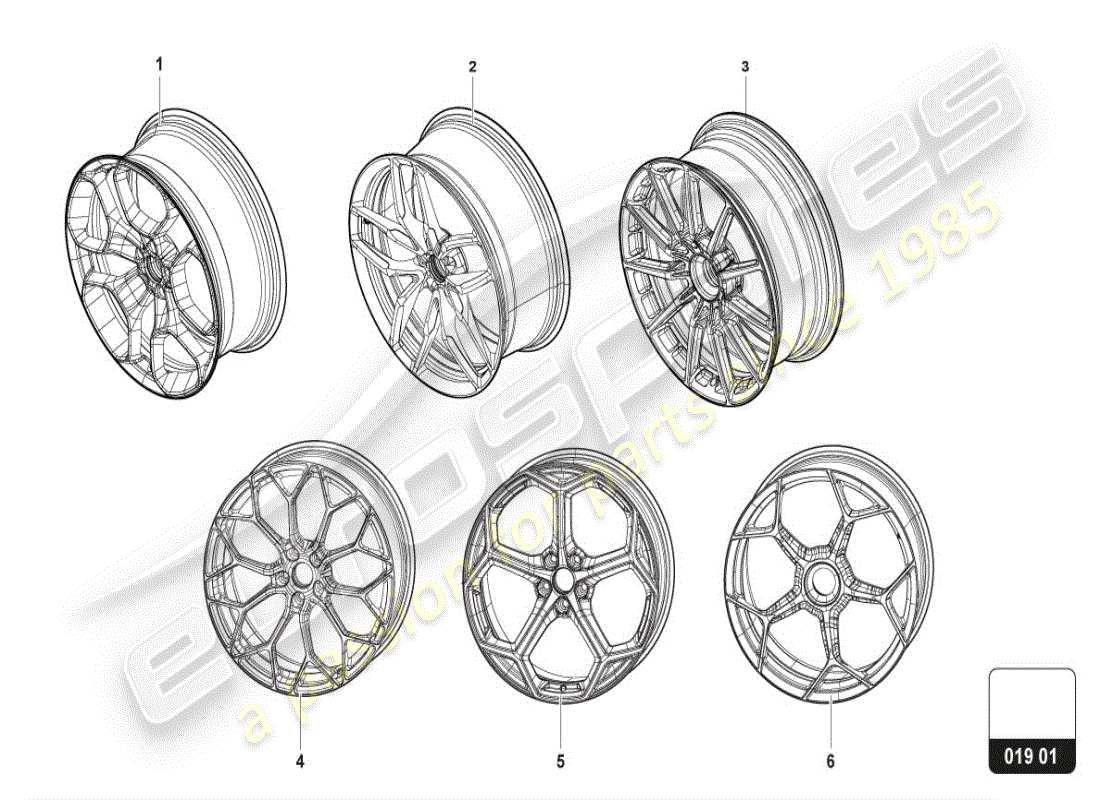 lamborghini accessories (lp580-2 coupe) diagramma delle parti del cerchio in alluminio