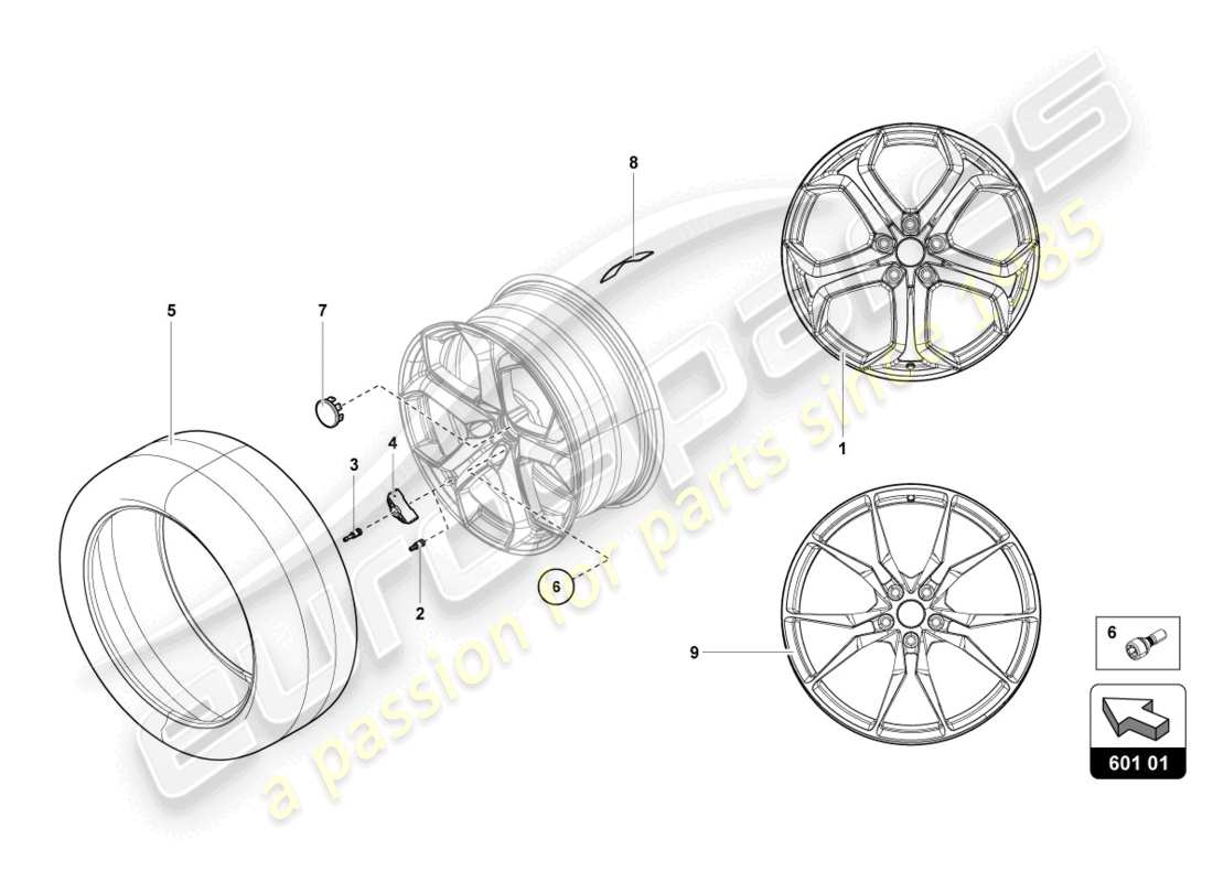 lamborghini lp700-4 coupe (2015) schema delle parti ruote/pneumatici anteriori