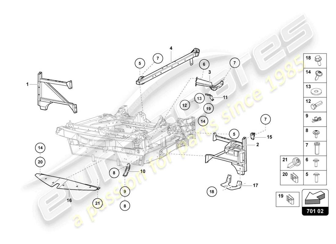 lamborghini lp700-4 coupe (2014) parte anteriore del telaio di rivestimento schema delle parti