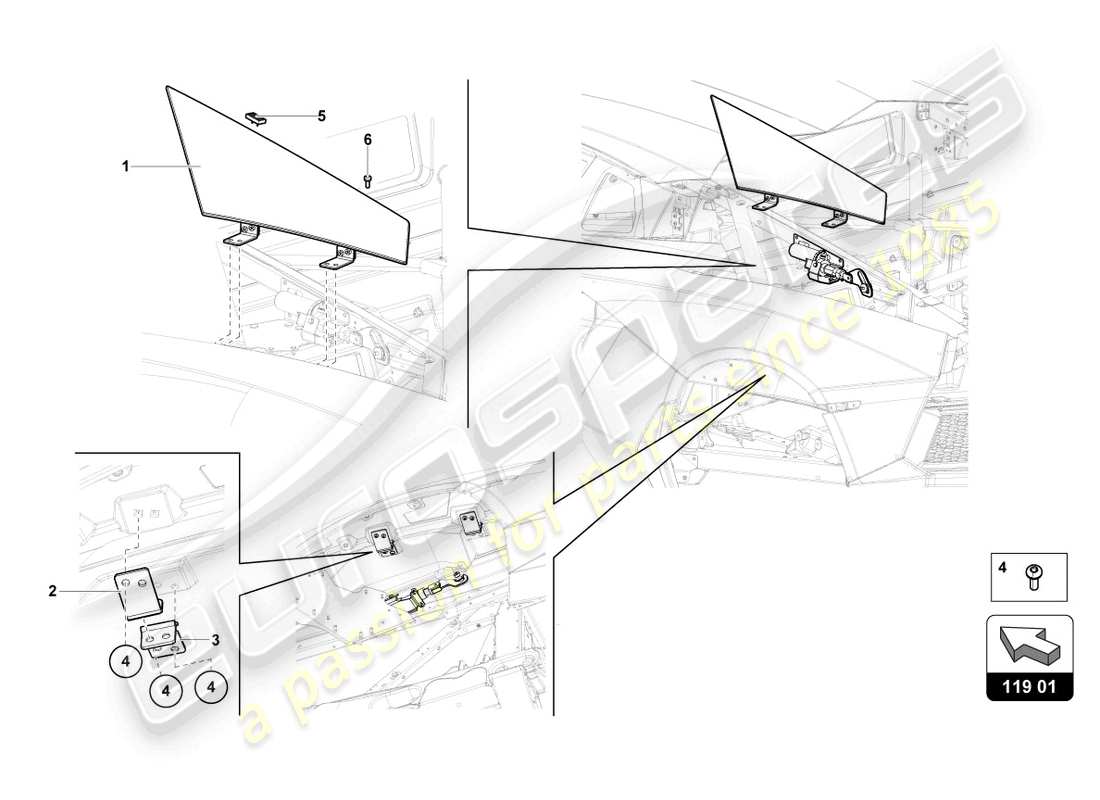 lamborghini 2016 (lp700-4 coupe) diagramma delle parti dell'aletta di controllo dell'aria