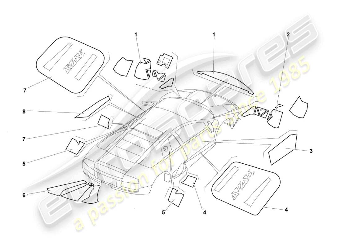 lamborghini murcielago coupe (2002) protezione fiamma schema delle parti lhd