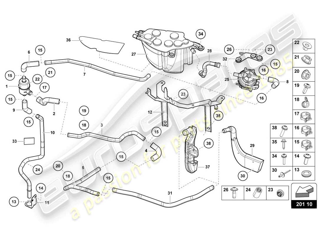 lamborghini 2017 (lp700-4 roadster) sistema di filtro a carboni attivi schema delle parti