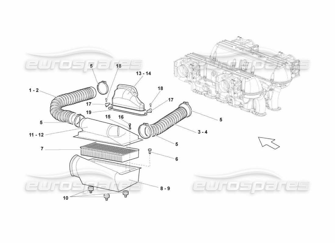 lamborghini murcielago lp670 schema delle parti della scatola del filtro dell'aria