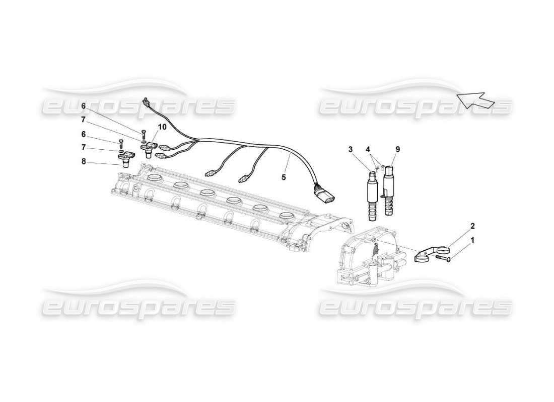 lamborghini murcielago lp670 diagramma della parte della testata del cilindro destro dei sensori di fase
