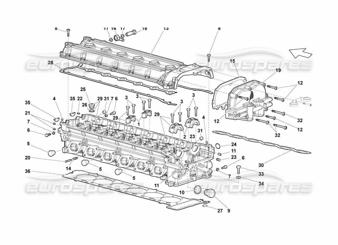 lamborghini murcielago lp670 testata e coperchio destro diagramma delle parti