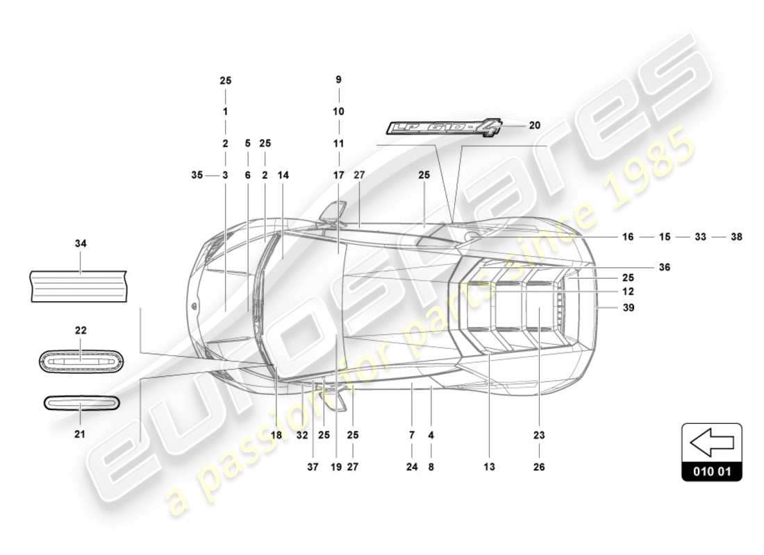 lamborghini lp610-4 avio (2017) iscrizioni/caratteri diagramma delle parti