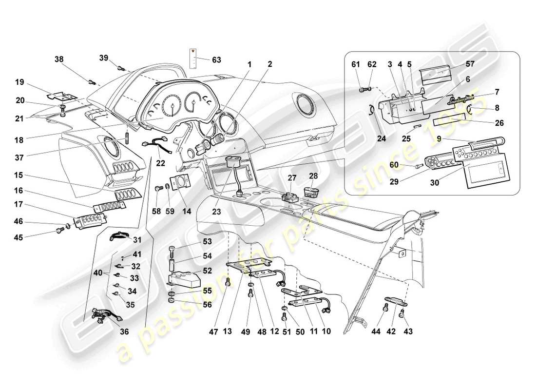 lamborghini murcielago roadster (2006) diagramma delle parti del cruscotto