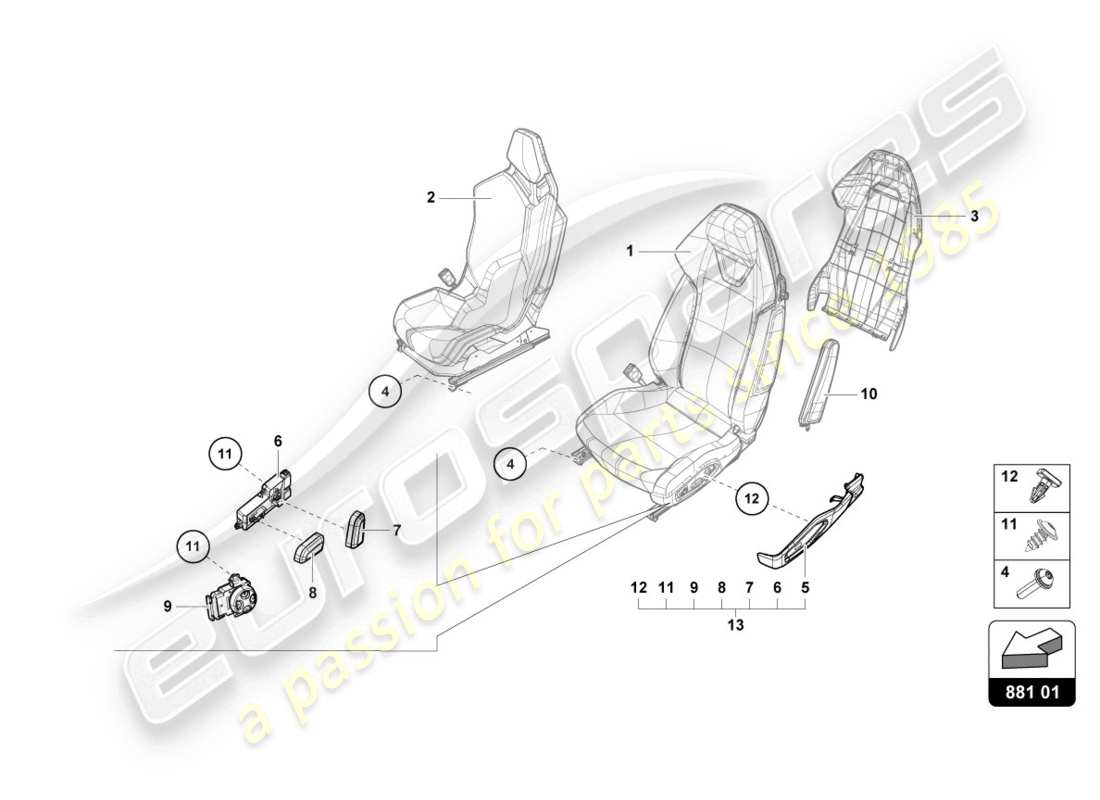 lamborghini 2019 (lp610-4 coupe) diagramma delle parti del sedile