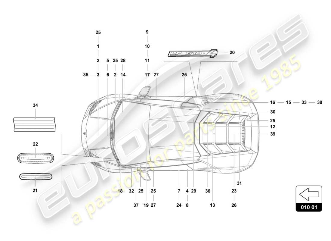 lamborghini 2015 (lp600-4 zhong coupe) iscrizioni/caratteri diagramma delle parti