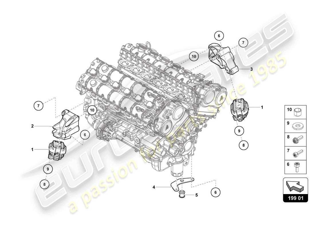 lamborghini 2018 (lp740-4 s roadster) parti di fissaggio del motore schema delle parti