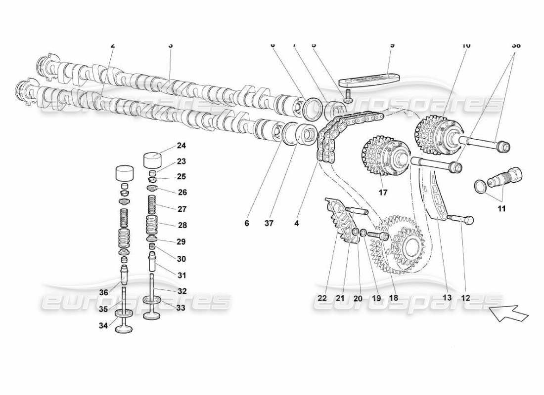 lamborghini murcielago lp670 sistema di cronometraggio testa sinistra diagramma delle parti