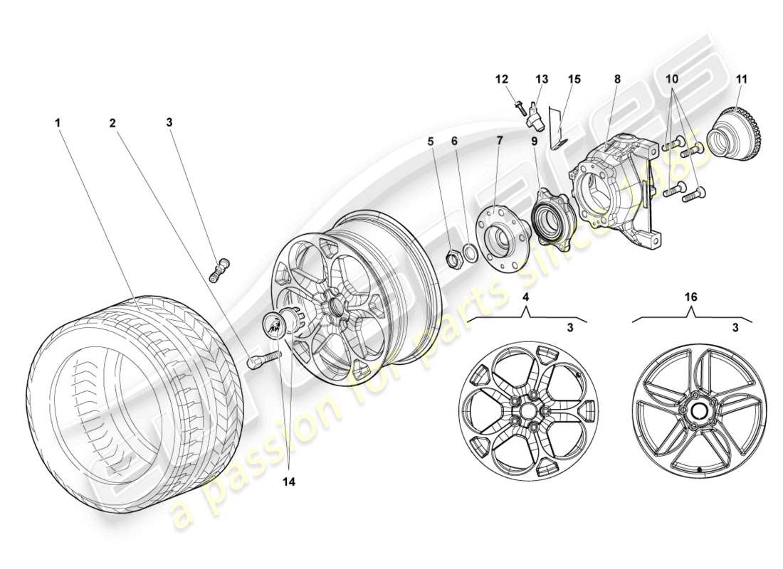 lamborghini murcielago roadster (2006) alloggiamento cuscinetto ruota anteriore schema delle parti