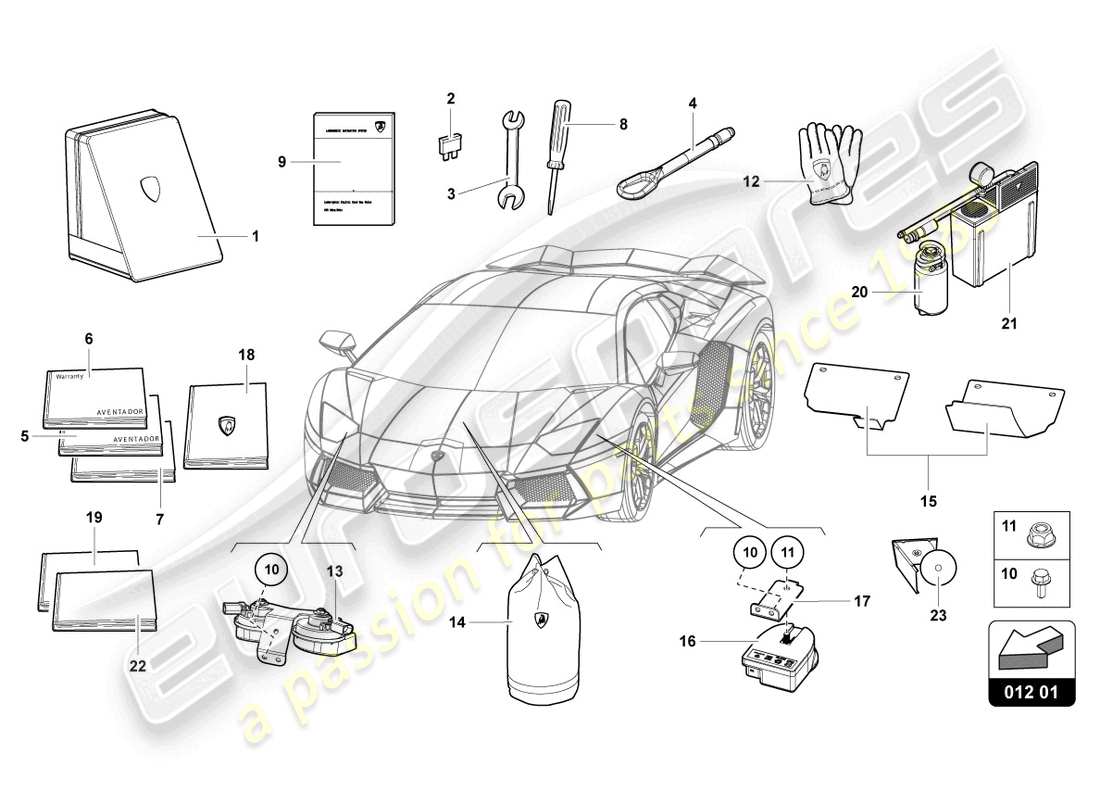 lamborghini 2013 (lp700-4 coupe) strumenti del veicolo diagramma delle parti