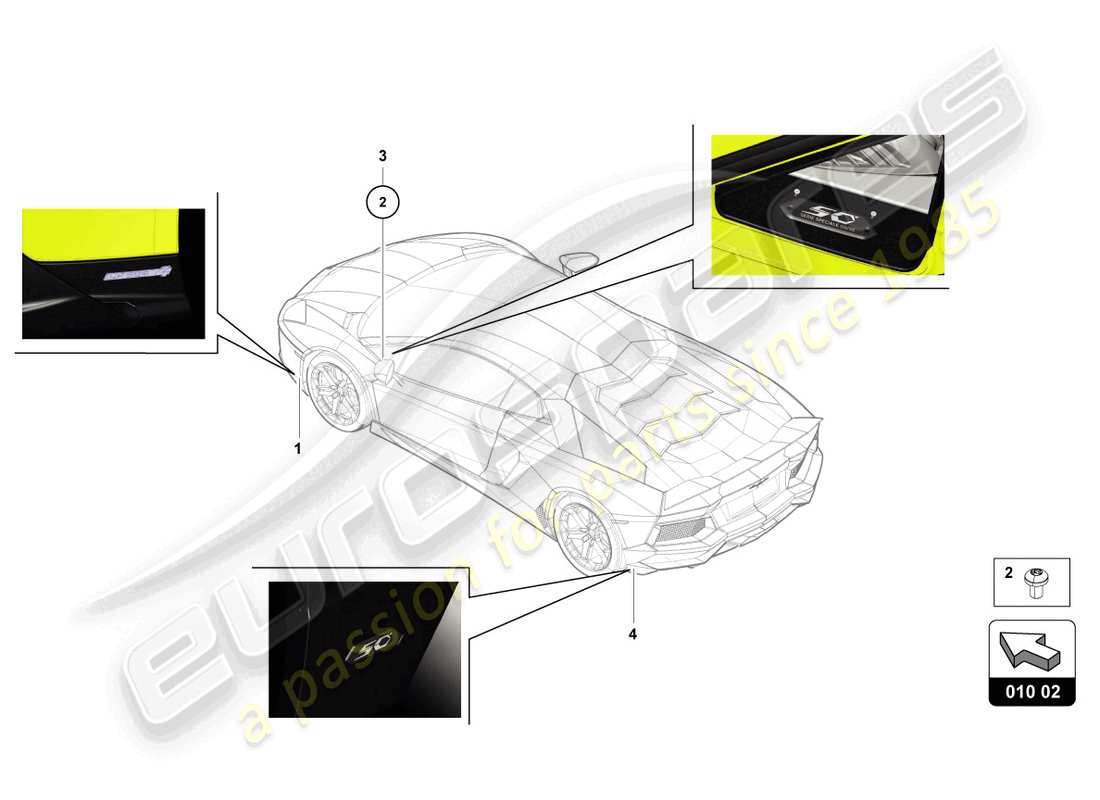 lamborghini 2015 (lp720-4 roadster 50) tipo targhe diagramma delle parti