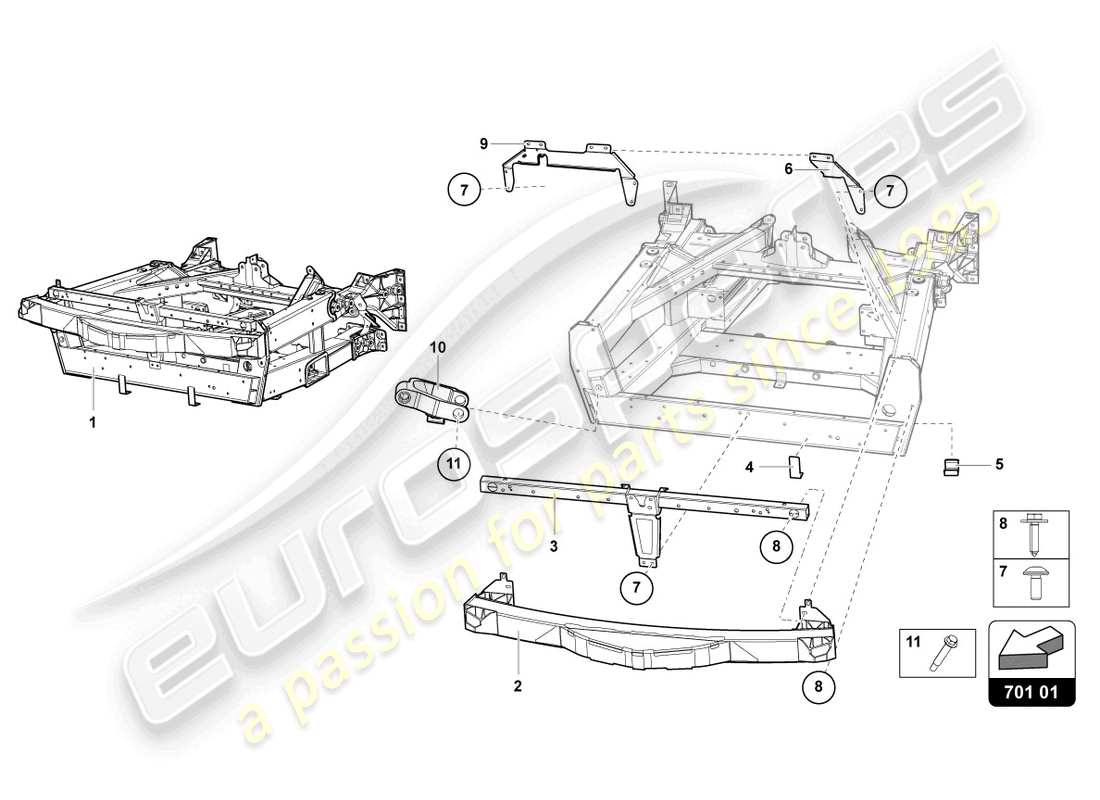 lamborghini 2014 (lp720-4 roadster 50) parte anteriore del telaio di rivestimento schema delle parti
