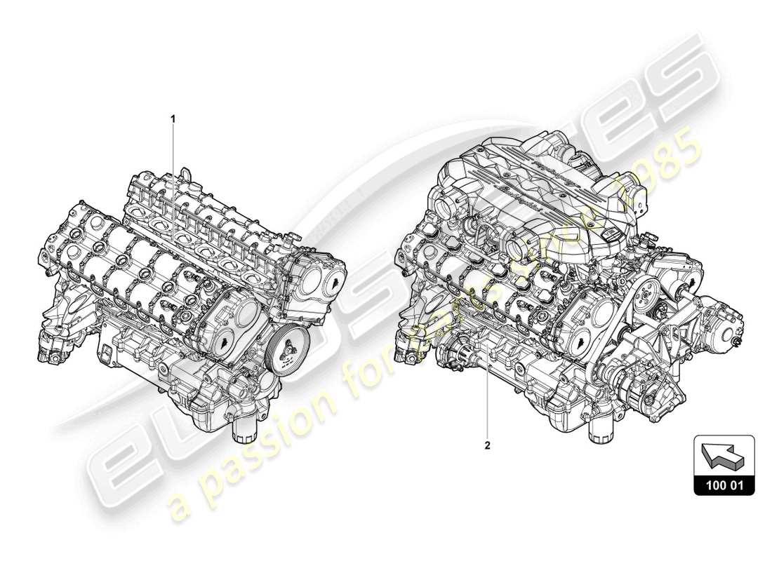 lamborghini 2018 (lp740-4 s coupe) schema delle parti del motore