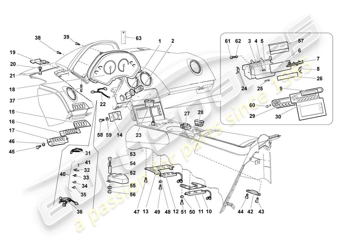 lamborghini murcielago coupe (2003) diagramma delle parti del cruscotto