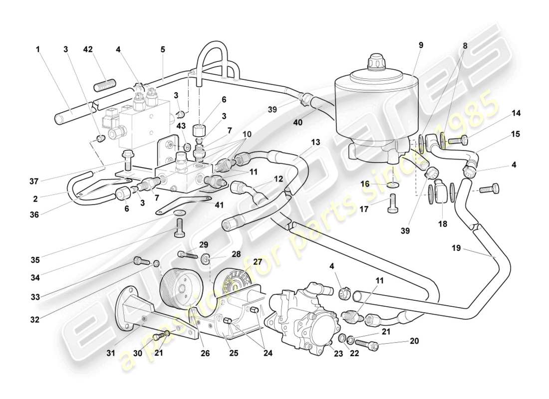 lamborghini murcielago coupe (2003) impianto idraulico e contenitore fluidi con connect. pezzi schema delle parti