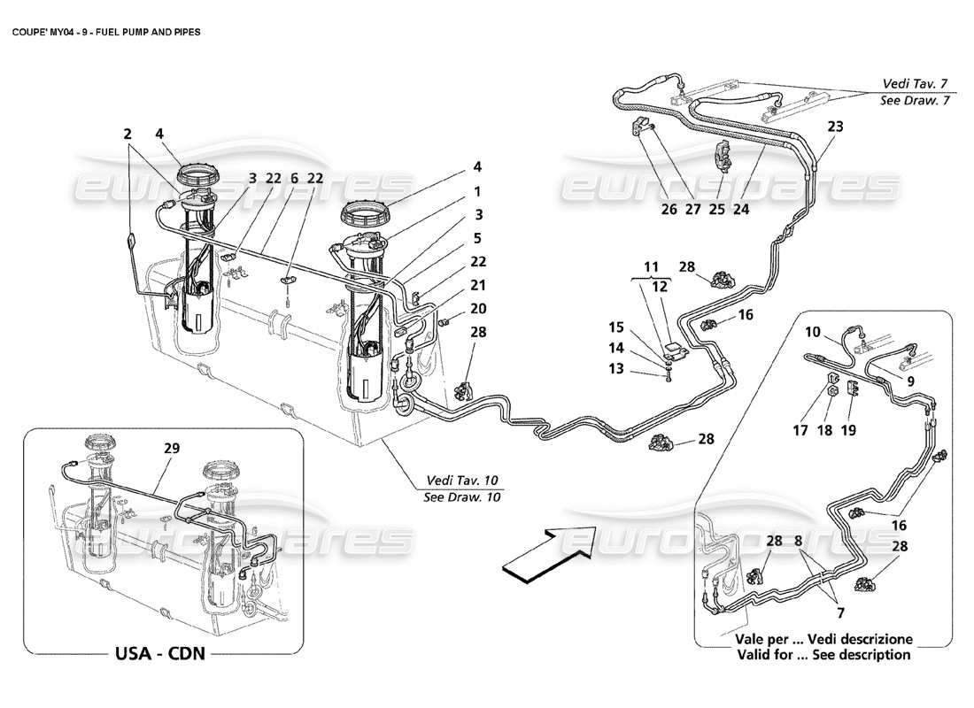 maserati 4200 coupe (2004) diagramma delle parti della pompa del carburante e dei tubi
