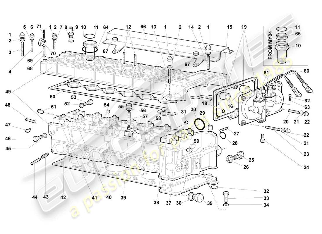 lamborghini murcielago coupe (2004) testa cilindro destra diagramma delle parti