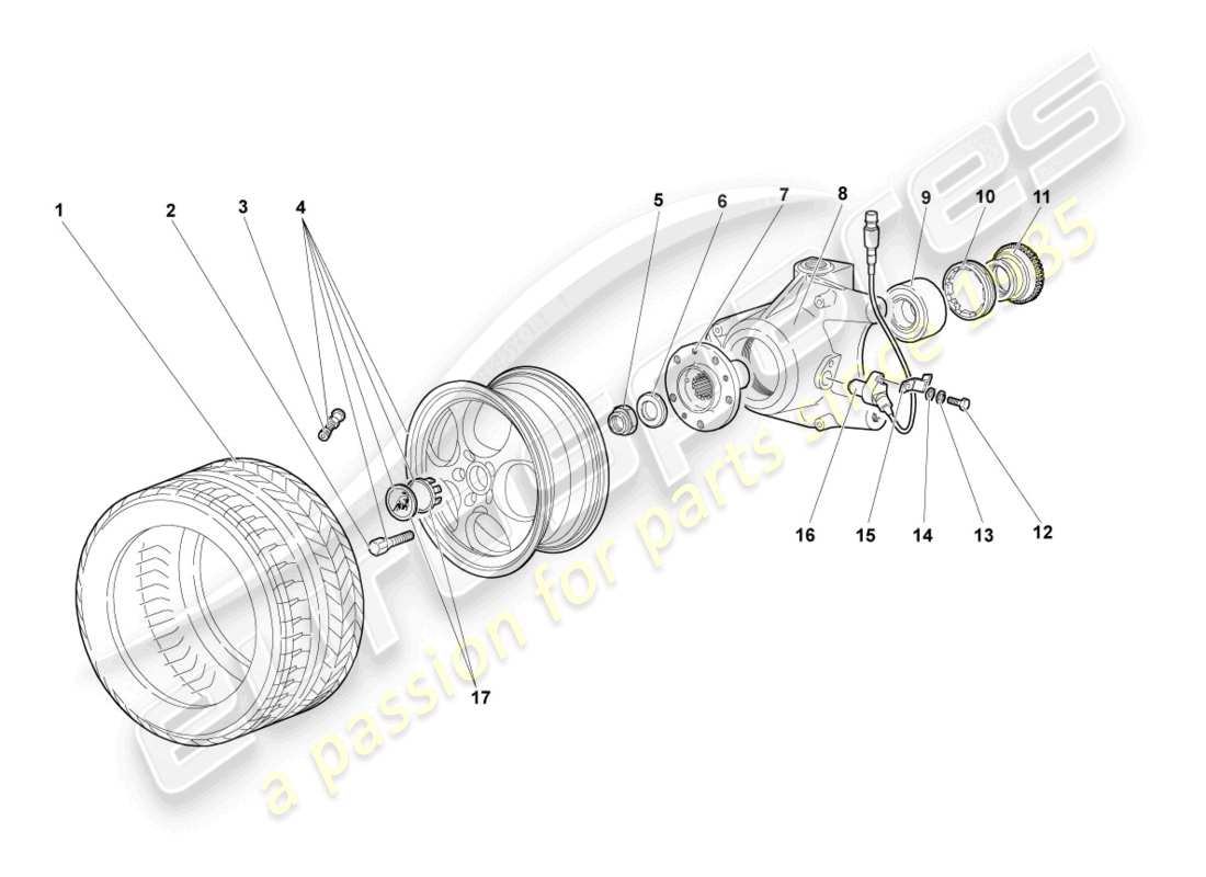 lamborghini murcielago coupe (2003) alloggiamento cuscinetto ruota anteriore schema delle parti