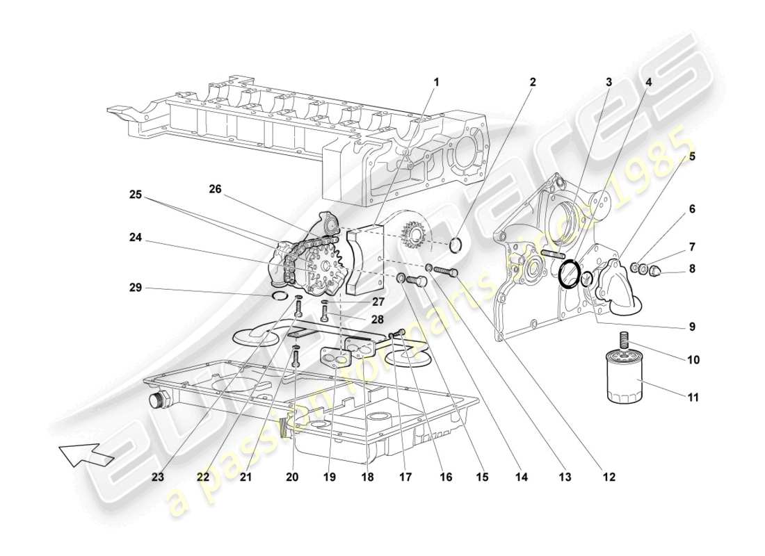 lamborghini murcielago coupe (2003) schema delle parti della pompa dell'olio