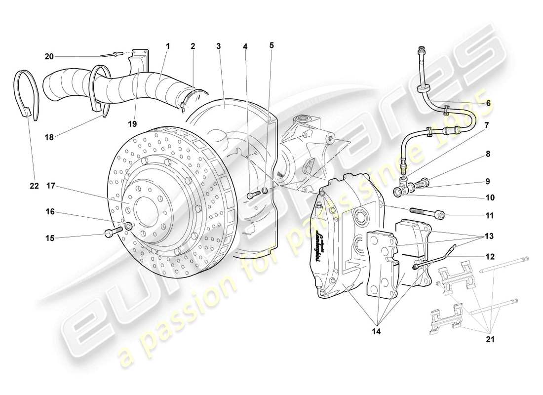 lamborghini murcielago coupe (2003) diagramma della parte anteriore del freno a disco