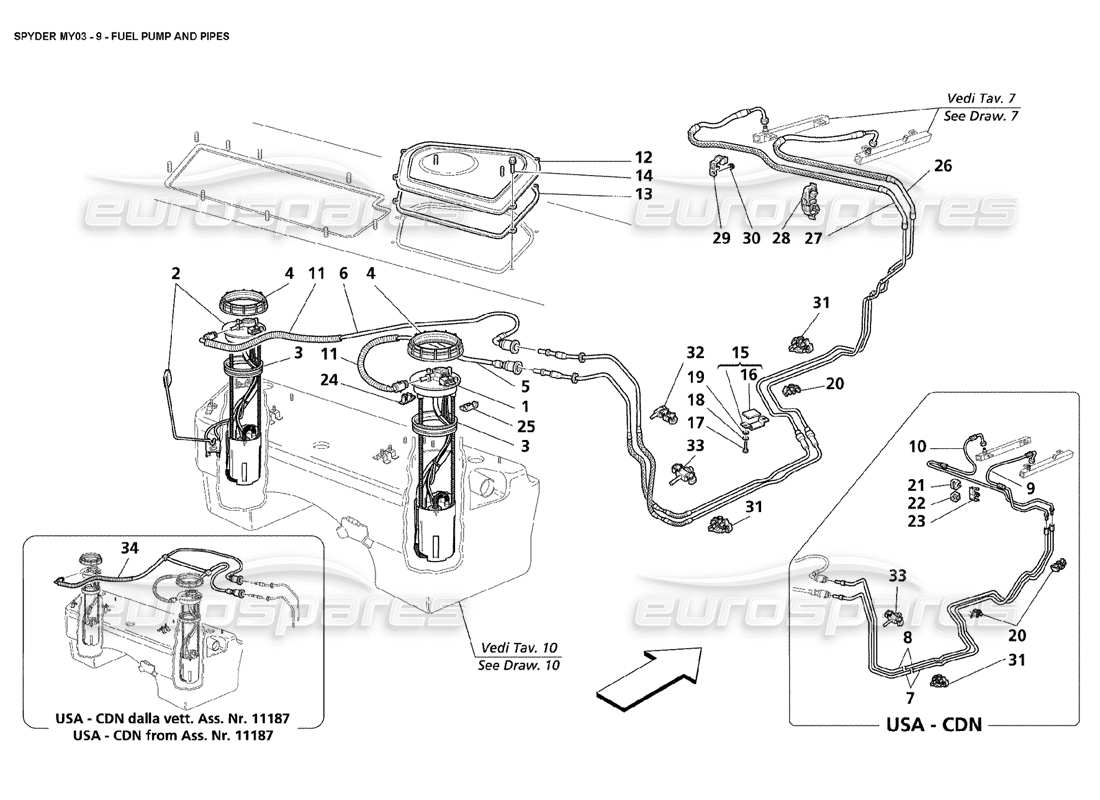 maserati 4200 spyder (2003) diagramma delle parti della pompa del carburante e dei tubi