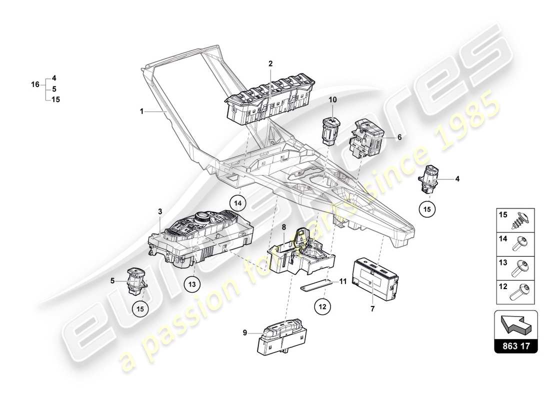 lamborghini centenario coupe (2017) unità interruttore diagramma delle parti