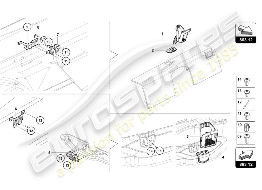 lamborghini lp750-4 sv coupe (2016) diagramma delle parti del portabicchieri