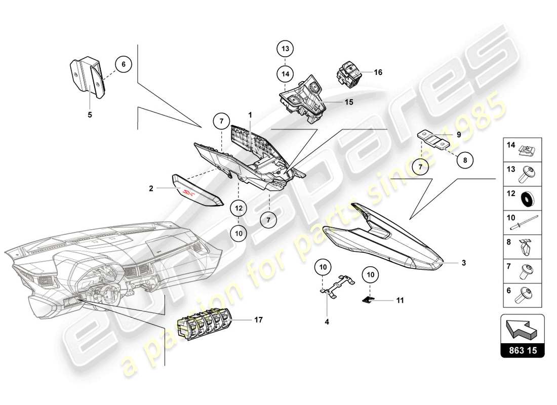 lamborghini lp750-4 sv coupe (2017) schema delle parti dell'unità interruttore