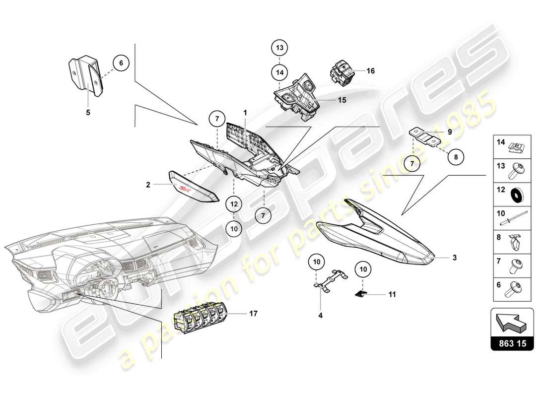 lamborghini lp750-4 sv roadster (2016) schema delle parti dell'unità interruttore