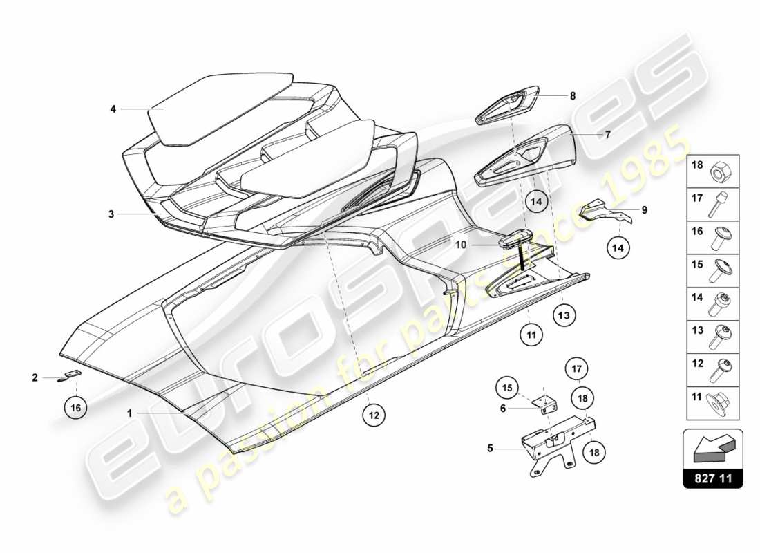 lamborghini centenario roadster (2017) copertura motore con isp. copertina diagramma delle parti