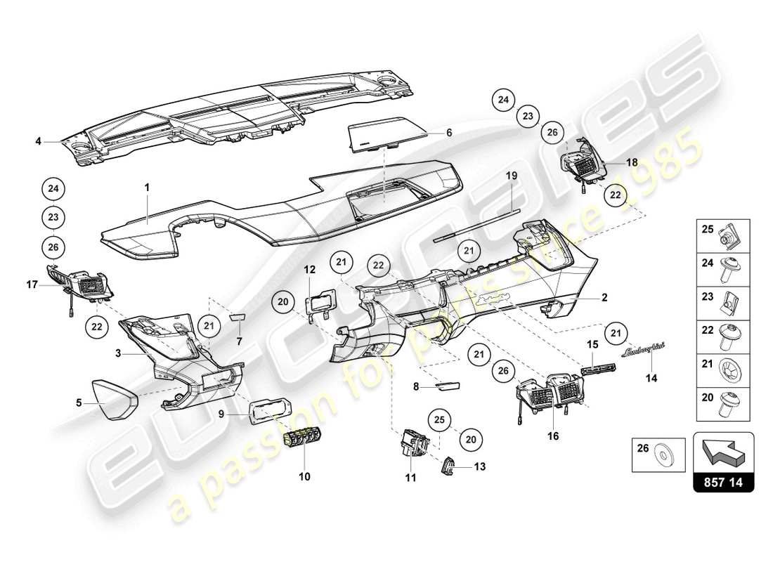 lamborghini sian (2020) diagramma delle parti del cruscotto