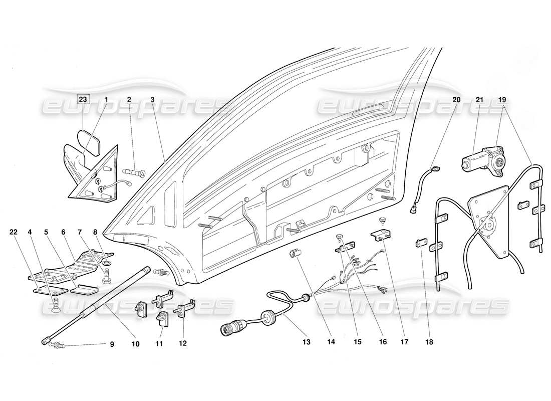 lamborghini diablo (1991) diagramma delle parti delle porte (valido per la versione 1992 di giugno).